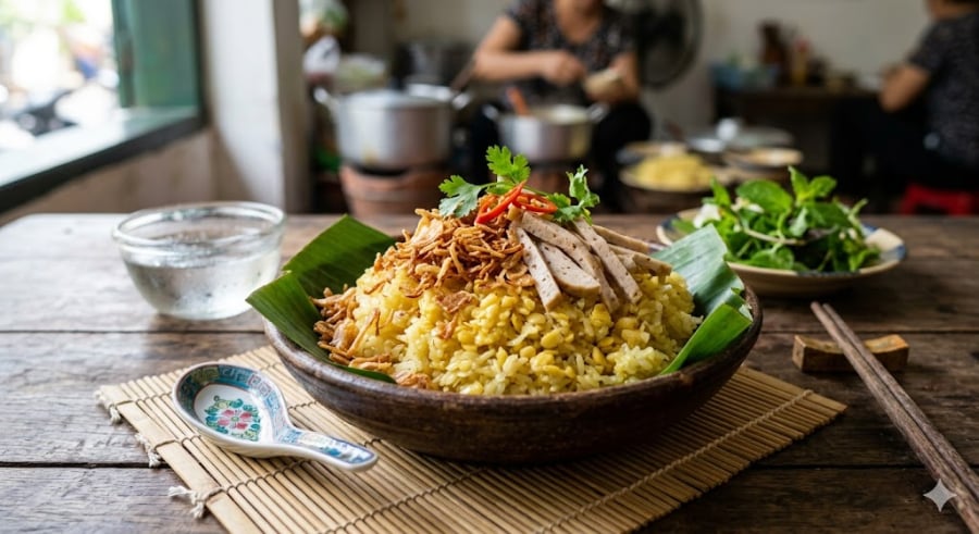 Viên đậu thành các khối tròn to để lát nữa cắt hoặc thái lát lên xôi.    