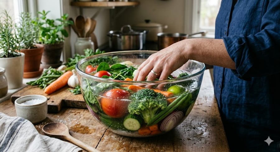 Nước muối có khả năng sát khuẩn và hỗ trợ tách biệt một phần hóa chất tồn dư.    