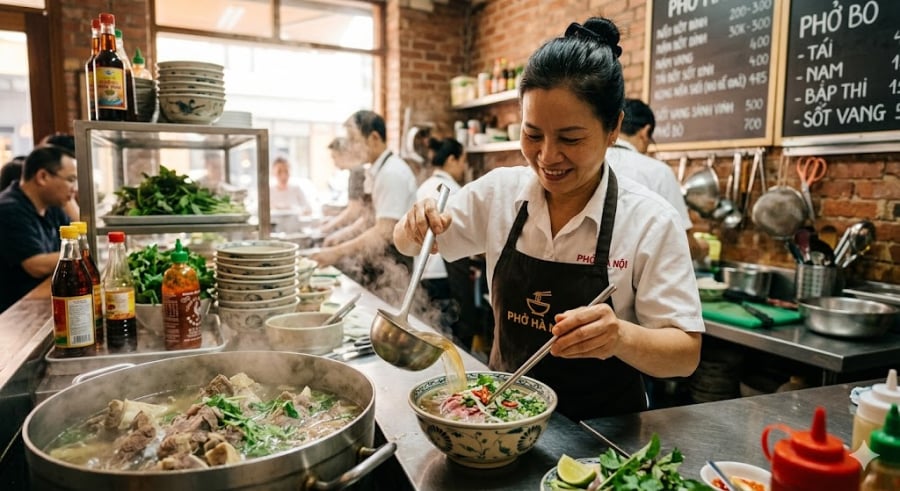Khi nước dùng tiếp xúc với thành bát nguội, phần mỡ này rất dễ bị 