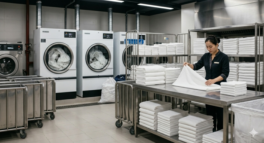 Khăn trắng giúp khách sạn dễ kiểm soát chất lượng, giặt tẩy hiệu quả và duy trì tiêu chuẩn vệ sinh.