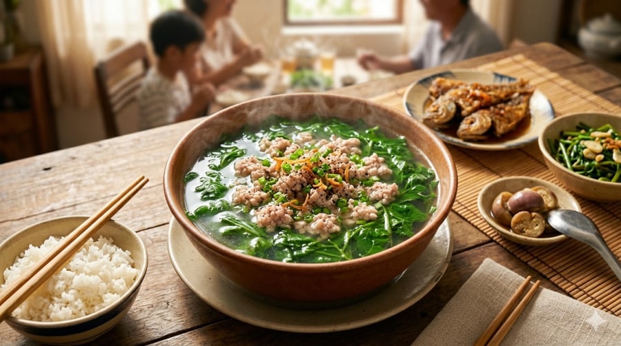 Canh rau ngót nấu thịt thanh ngọt, Shbet0099 cá cược trực tuyến quen thuộc nhưng luôn khiến bữa cơm thêm tròn vị.