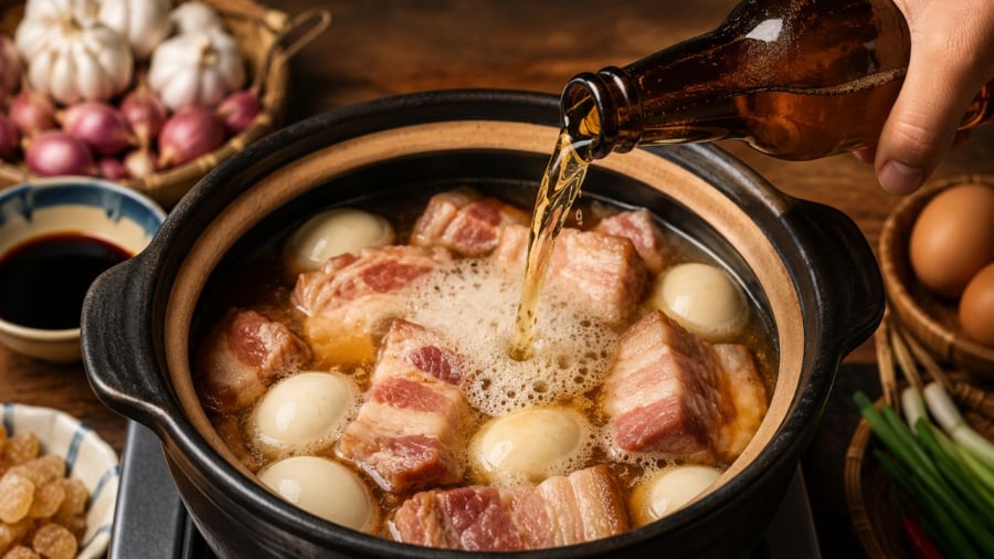 Bia giúp cho món thịt kho tàu nhanh mềm hơn