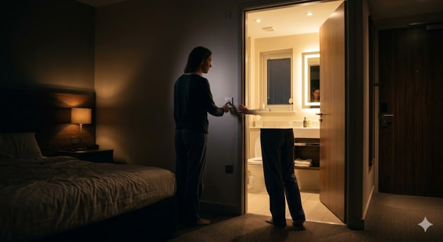 Vào giữa đêm, nếu bạn thức giấc để đi vệ sinh hoặc uống nước, việc bước đi trong bóng tối hoàn toàn rất dễ khiến bạn vấp ngã vào cạnh giường, bàn ghế hoặc trượt chân trong phòng tắm.