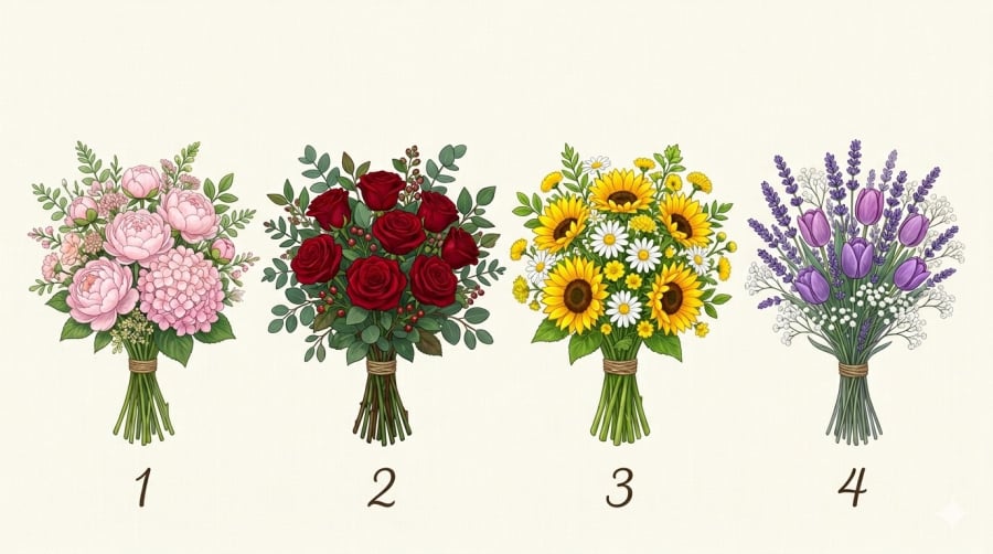 Bạn sẽ chọn bó hoa nào đầu tiên? Lựa chọn có thể tiết lộ người khác đang nhìn nhận bạn ra sao.