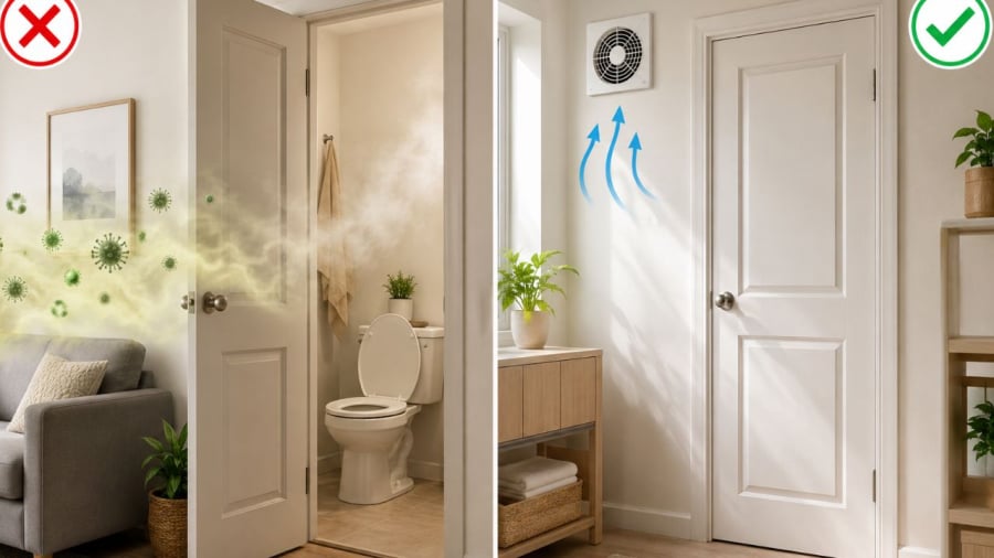 Chú ý cửa nhà vệ sinh đóng mở có thể ảnh hưởng tới chất lượng không khí trong nhà