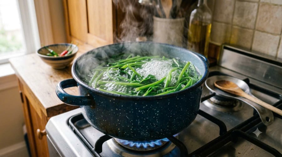 Luộc rau mở vung hay đậy vung?