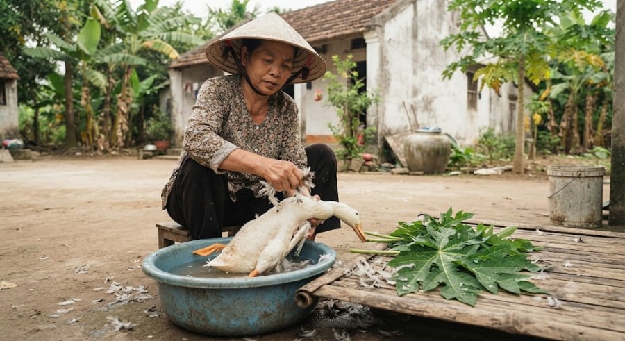 Cho lá đu đủ đã rửa sạch vào nồi nước lớn, đun sôi khoảng 5-10 phút để nhựa lá tiết ra hòa quyện vào nước.