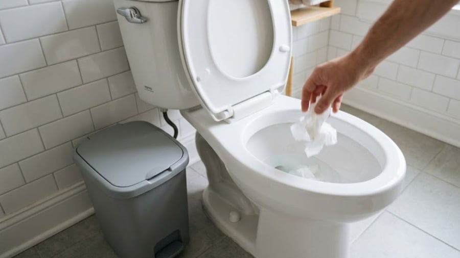Trước đây, người ta thường vứt giấy vệ sinh vào thùng rác để tránh gây tắc nghẽn. Hiện nay, nhiều nhà chọn phương án vứt giấy vệ sinh vào bồn cầu để giữ vệ sinh.