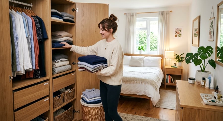 Cất đồ về đúng vị trí ngay sau khi sử dụng là bí quyết giúp việc dọn dẹp trở nên nhẹ nhàng hơn.