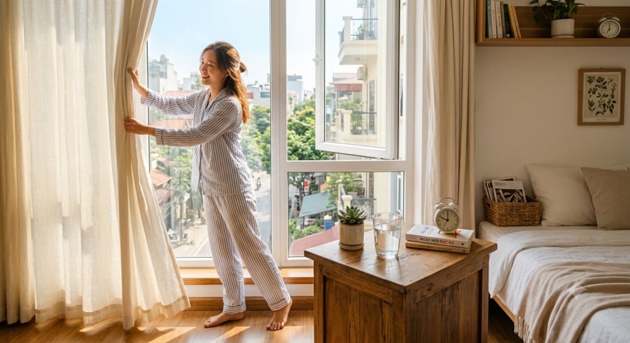 Bắt đầu ngày mới bằng ánh sáng tự nhiên và một cốc nước giúp Sh88bet đăng ký miễn phí tỉnh táo hơn.