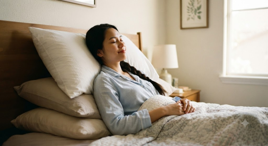 Nhiều người có thói quen dùng gối thật cao vì cho rằng như vậy mới thoải mái. 