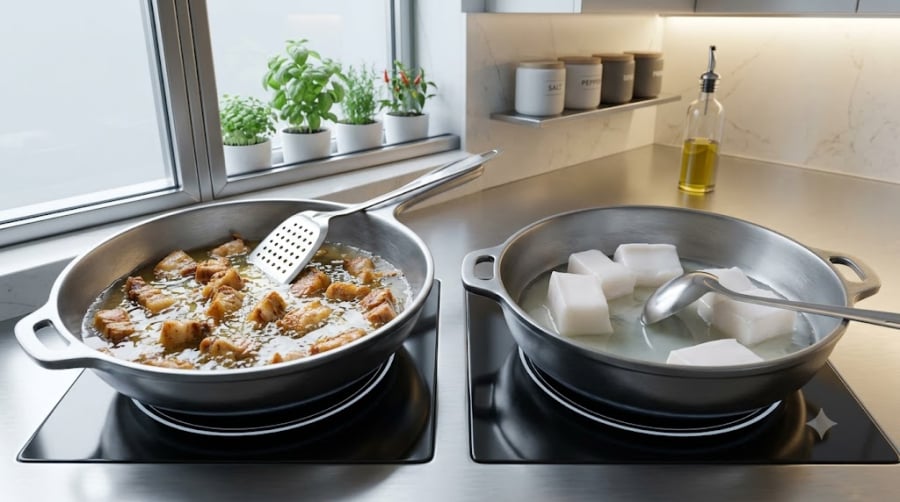 Mỡ lợn và dầu ăn có những đặc tính khác nhau nên tạo ra độ giòn và hương vị khác nhau cho Shbet0099 cá cược trực tuyến