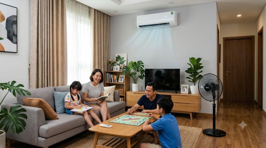 Sử dụng điều hòa đúng cách kết hợp quạt điện và đóng kín cửa giúp tiết kiệm điện hiệu quả hơn chỉ dựa vào mức nhiệt 26°C.