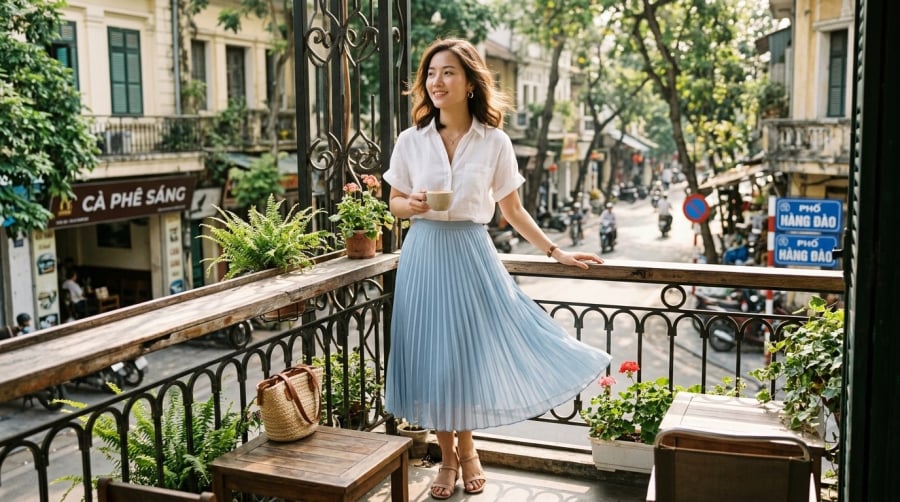 Váy xếp ly chất liệu mềm tạo hiệu ứng thon gọn, mang đến vẻ ngoài nữ tính và dễ ứng dụng trong nhiều hoàn cảnh.