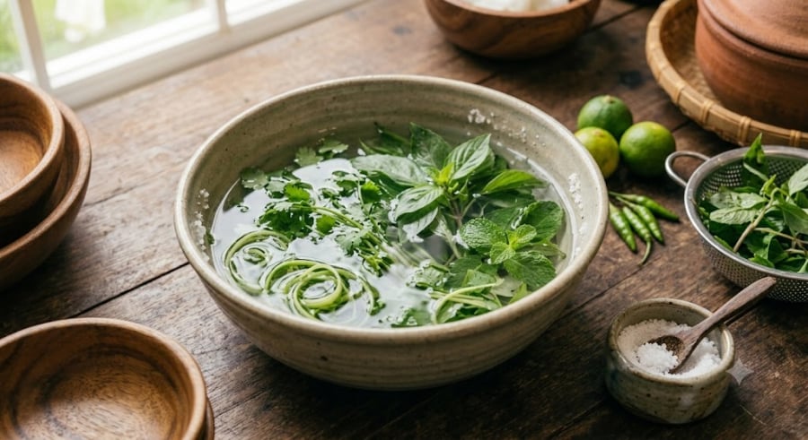Một lỗi rất phổ biến khác là sau khi ngâm nước muối, nhiều người chỉ vớt rau ra cho ráo rồi đem xào, nấu trực tiếp.    