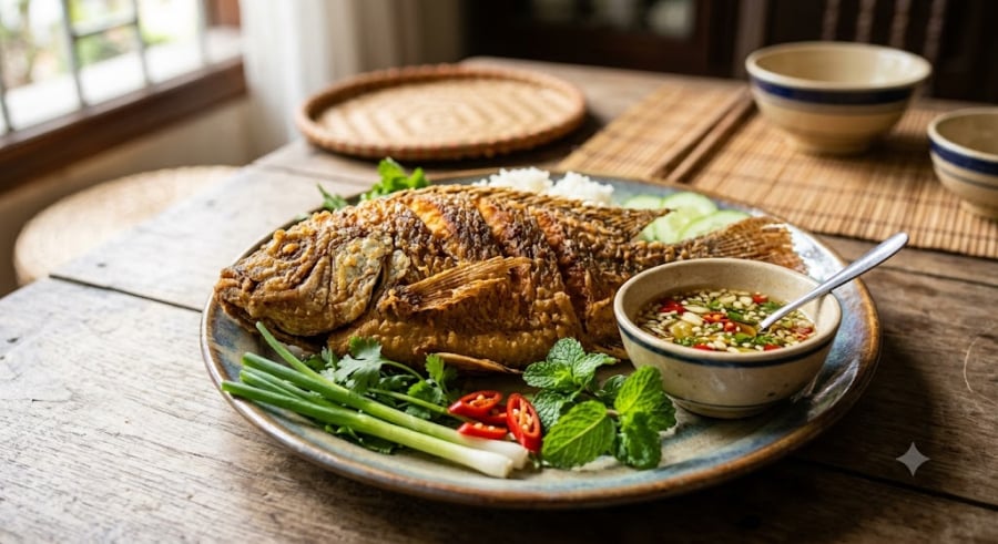 Đun chảo thật khô, nóng lên rồi mới đổ dầu ăn vào. Chờ dầu nóng già (sủi lăn tăn) mới thả cá vào.
