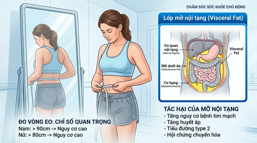 Mỡ nội tạng tích tụ quanh các cơ quan trong ổ bụng có thể làm tăng nguy cơ suy giảm nhận thức và nhiều bệnh mạn tính.