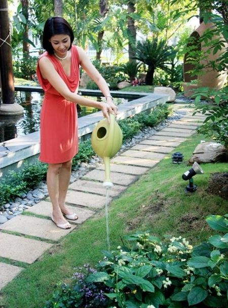 Không gian rộng bao quanh biệt thự là nơi Hà Kiều Anh thư giãn, chăm sóc cây cối 