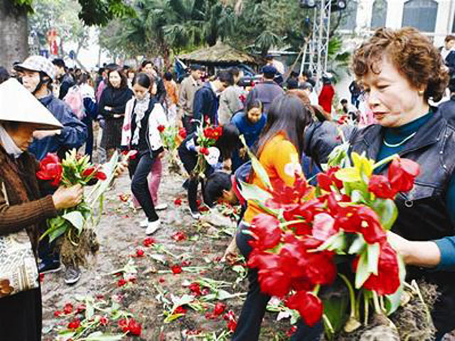Thật đáng buồn là những người tham gia cướp hoa lại có cả những cụ ông, cụ bà và nam thanh nữ tú.