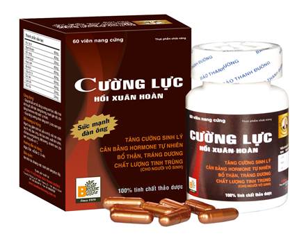 Cường Lực Hồi Xuân Hoàn – 60 viên nang cứng, được sản xuất trên dây chuyền hiện đại – không có tác dụng phụ; sản phẩm 3 trong 1 vừa tốt thận, tăng cường sinh lý; tăng chất lượng tinh trùng. Rất cần thiết cho người vô sinh.