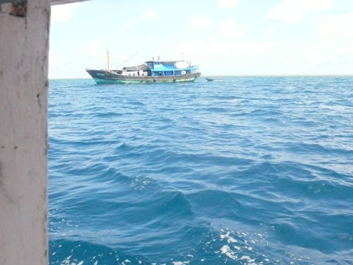 Ngoài các lực lượng vũ trang trên biển hiện nay Trung Quốc điều nhiều tàu xuống khai thác cát tại ngư trường Hoàng Sa. (Ảnh do ngư dân Dương Văn Thạch - lao động tàu cá QNg 96382 TS cung cấp)