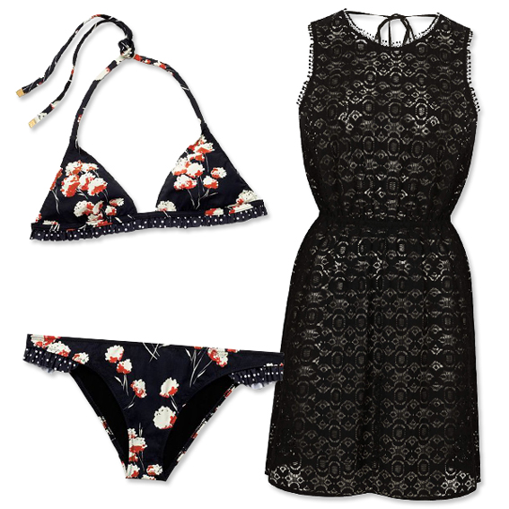 Cùng tông đen nhưng bộ bikini điểm những bông hoa trắng thấp thoáng sau chiếc đầm ren lưới sẽ chỉ càng làm người khác "tò mò" thêm mà thôi!