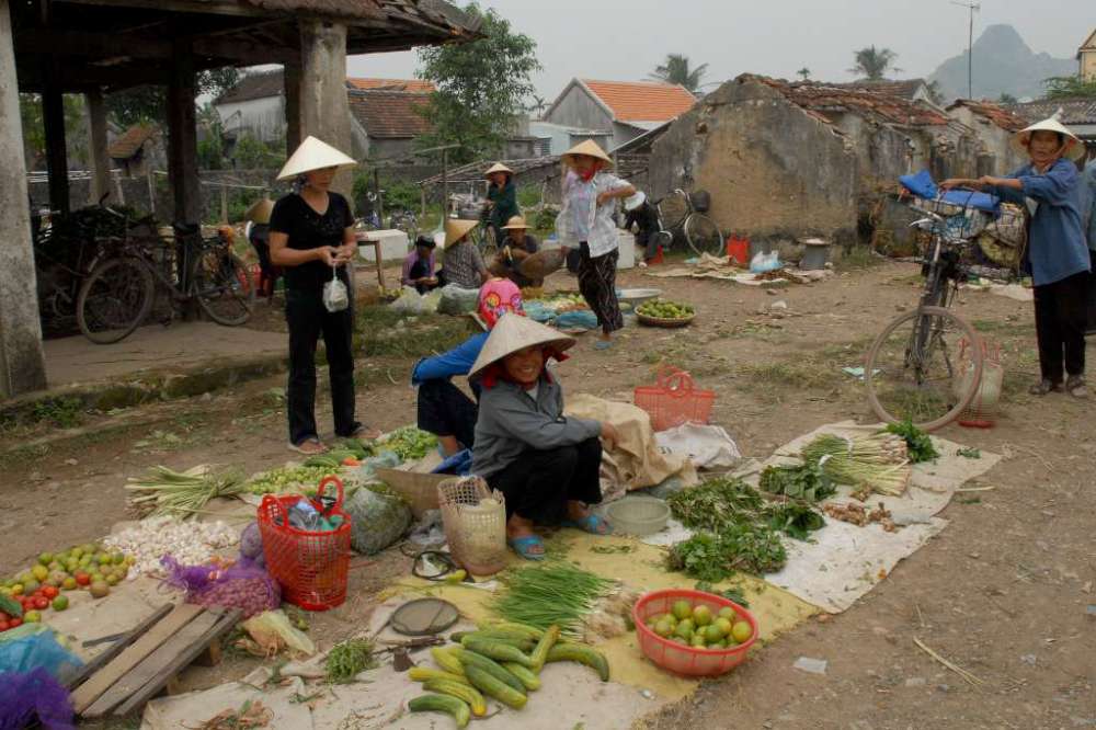 Gian hàng quê chỉ với vài quả bầu, mớ hành, mờ cà chua hái vườn