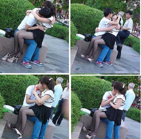 "Yêu" ngay trong công viên dù người già đi lại ngay bên cạnh.