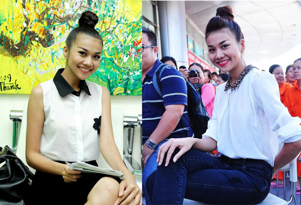 Cô thích mix phong cách này cùng sơ mi trang nhã.