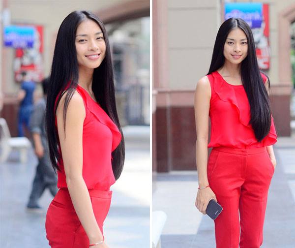 Ngô Thanh Vân tươi tắn diện cả cây đỏ đi làm.