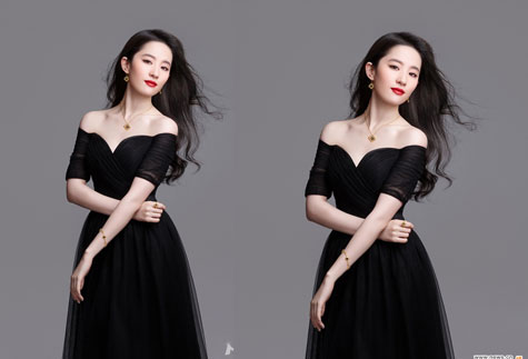 Lưu Diệc Phi với hình ảnh kém xinh vì photoshop trong bộ hình này.