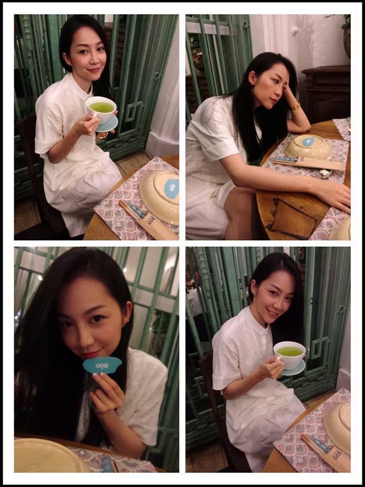 Ngồi uống trà với bạn bè.