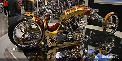 Chiếc xe được độ theo phong cách chopper này được mạ vàng toàn bộ thân xe. Các chi tiết động cơ và lazăng cũng phủ vàng.