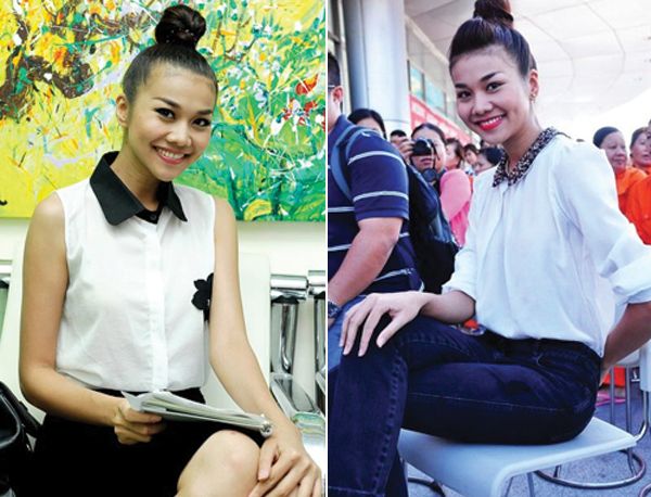 Với tóc búi thanh hằng trông cá tính hơn.