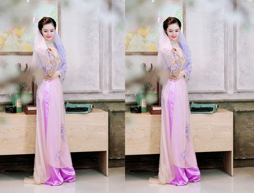 Cô diện những bộ áo dài cưới kín đáo khoe nét đẹp thùy mị, dịu dàng.