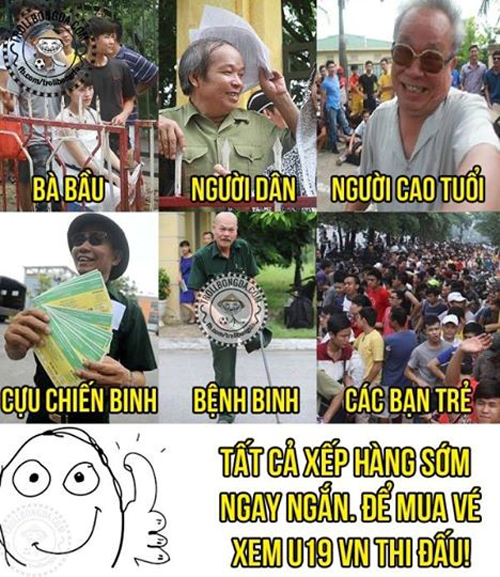 Tất cả mọi người không kể già, trẻ, gái trai... đều sẵn sàng xếp hàng để cổ vũ đội tuyển U19 Việt Nam thi đấu tốt.