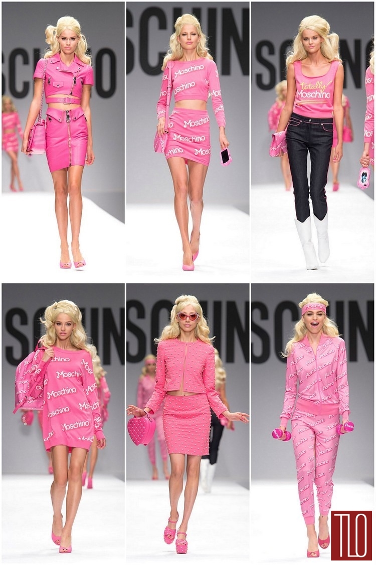 Moschino rất tham chi tiết trong bộ sưu tập này và được dự báo sẽ tạo ra các hot trend: như kiểu crop-top có thắt lưng, váy giả da có túi nắp hay kiểu vải phủ kín họa tiết chữ.