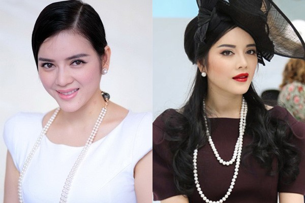 Một Lý Nhã Kỹ đẹp thanh lịch với ánh mắt nâu óng ngọt ngào khi trang điểm tone nude nhẹ nhàng và một Lý Nhã Kỳ theo phong cách quý tộc với son môi đỏ, đường kẻ eyeliner sắc sảo, chân mày đậm nét.