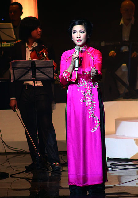 Mỹ Linh đẹp dịu dàng trong tà áo truyền thống.