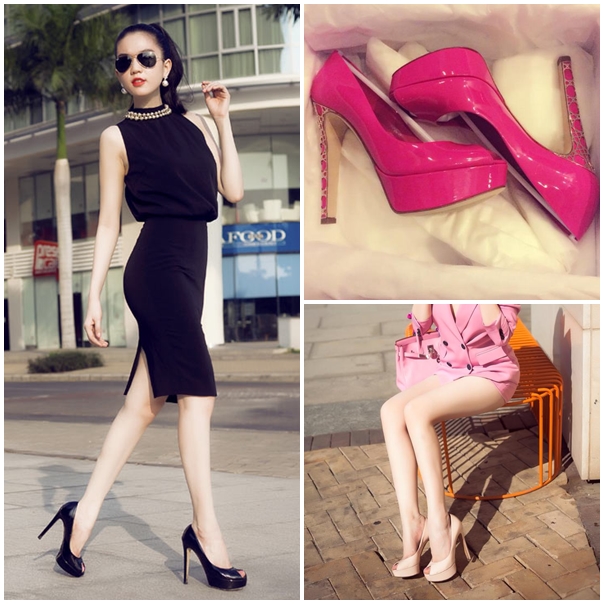Cùng một kiểu giày nhưng đa dạng về màu sắc. Cô nàng rất đầu tư cho sở thích của mình