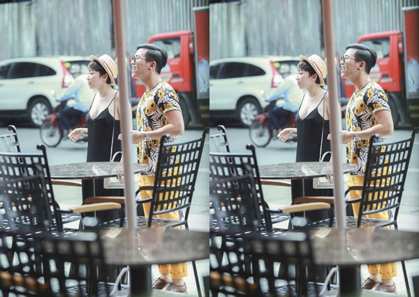 Tóc Tiên xuất hiện trên phố với người bạn của mình trong chiếc váy suông màu đen.