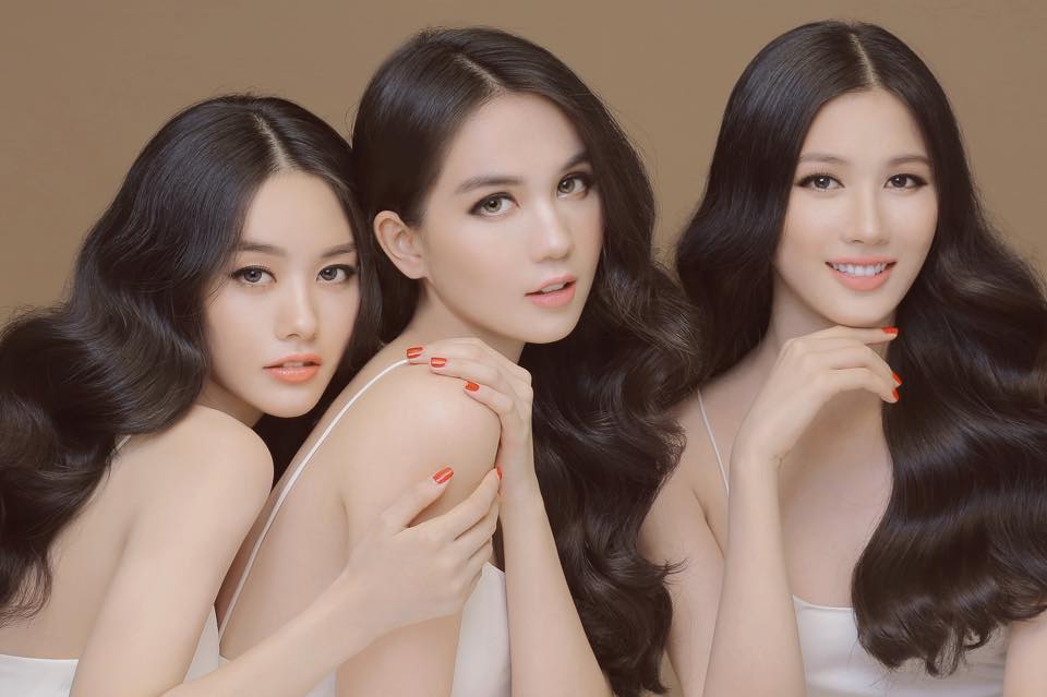 Ngọc Trinh, Linh Trinh và Diệu Huyền khoe khuôn mặt yêu kiều.