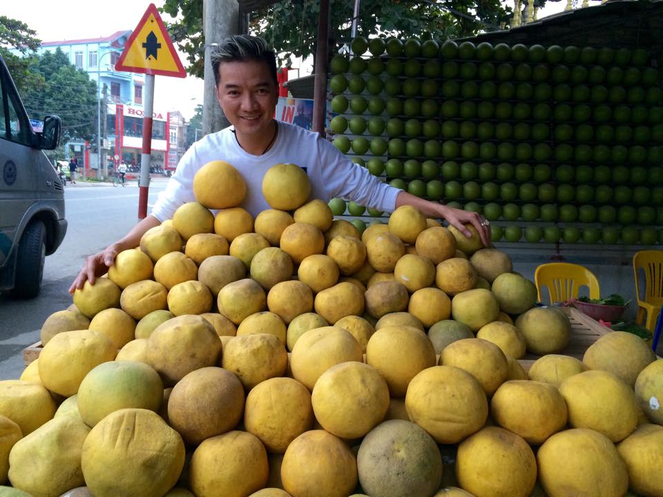 Đàm Vĩnh Hưng hứng thú với hàng bán bưởi.