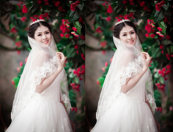 Ngọc Hân cũng có lần làm cô dâu với váy cưới trắng tinh khôi.