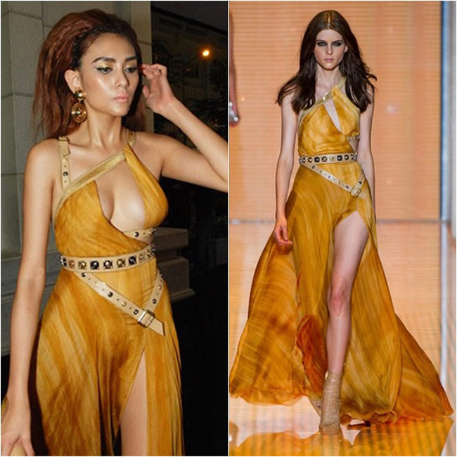 Hoàng Yến 'sỉ nhục' thiết kế hàng hiệu siêu gợi cảm bằng việc để lộ ngực và trang điểm như lên sân khấu tuồng.
