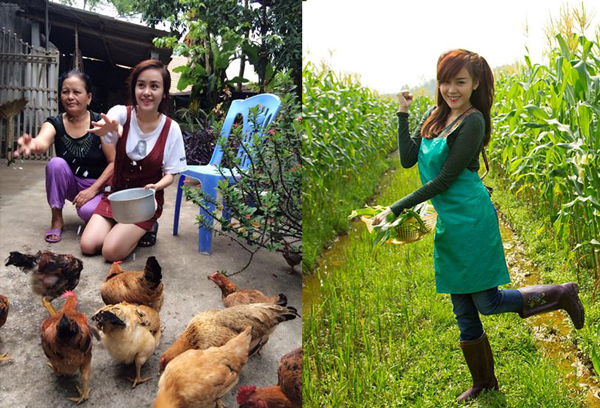 Bà Tưng vừa chia sẻ những hình ảnh mới nhất của mình khi đi ra ruộng ngô, cho gà ăn trong vườn.