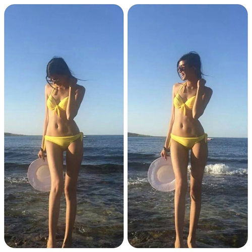 Hoàng Thùy quyến rũ đến khó tin với những đường cong bỏng mắt trong bộ bikini vàng sexy.
