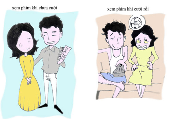 Chưa có chồng được đi xem phim ngoài rạp. Có chồng thì chỉ ngồi nhà xem... bóng đá.