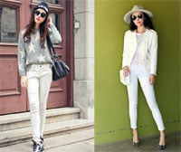 Quần jeans trắng - cô nàng đùi to mặc ra sao?