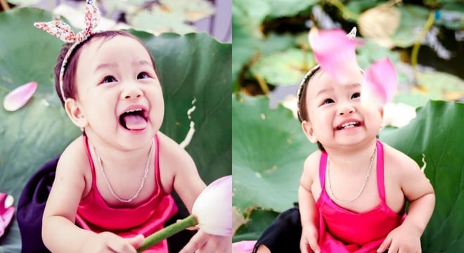Những bức ảnh ghi lại khoảnh khắc tinh nghịch, trong trẻo của các nhóc tì bên những cánh sen thật đáng yêu làm sao.